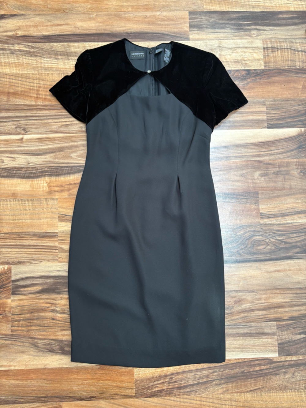 Liz Claiborne Black Sheath Dress with Velvet Yoke size 6